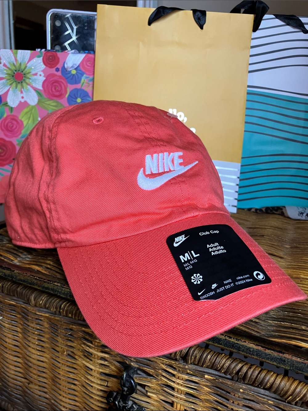 Nike Adult Coral-Pink Club Cap with White Logo & FREE lip balm or bracelet